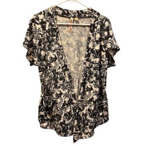 Eyeshadow black & floral print open cardigan Medium